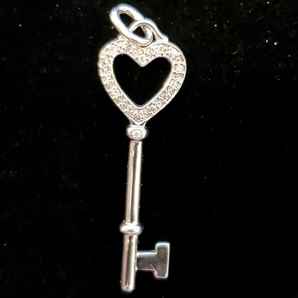 Sterling Silver Gem Accent Heart Key Pendant Charm
